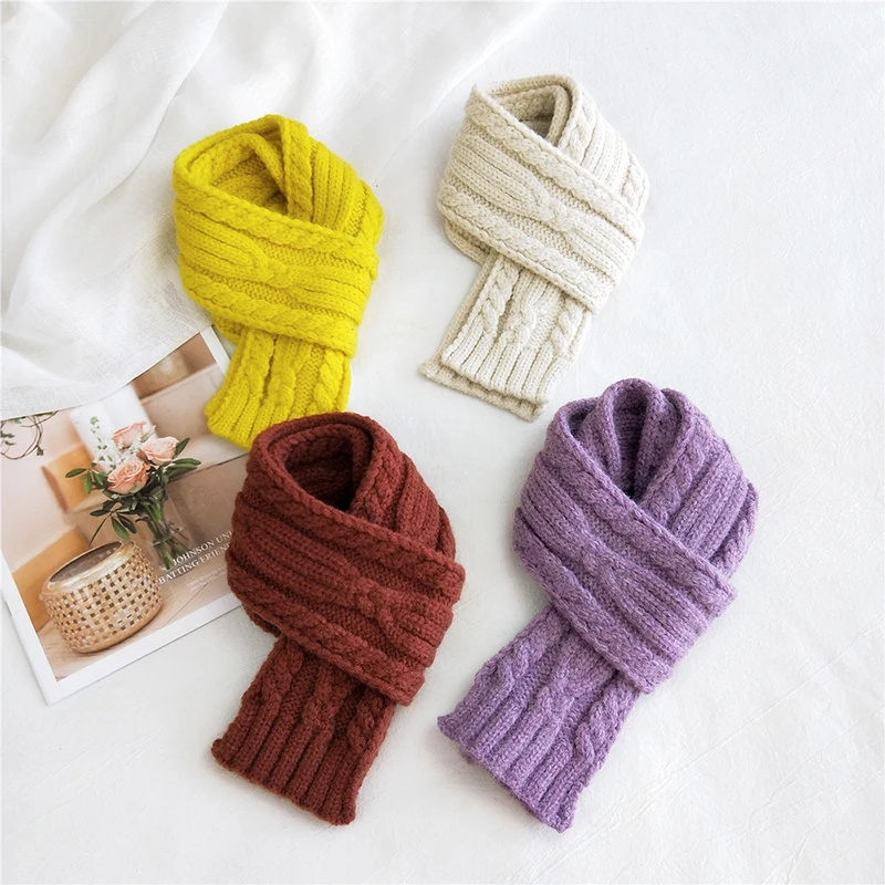

Long Soft Knitted Scarf Striped Solid Color Chunky Knit Neck Scarves Crochet Knitting Wool Female Shawls Thick Warm