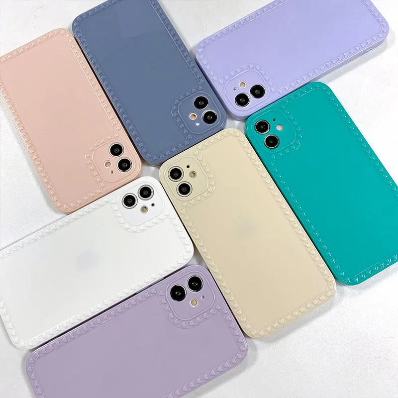 

For iPhone 12 Pro Max Soft Silicone Case Simple Love Frame iPhone 11 12 XR X XS Max Fundas 8 7 6 Plus SE 6S 12 Mini Bumper Cover