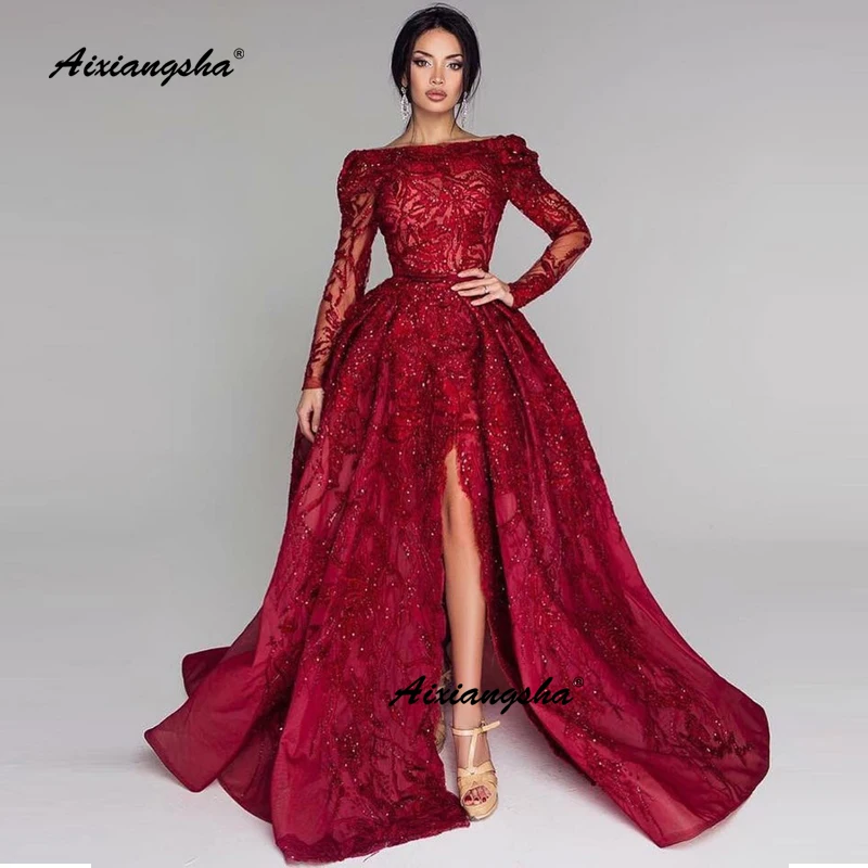 Vestidos бордовый длинное вечернее платье с открытыми плечами длинным рукавом
