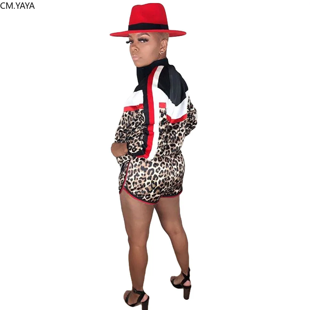 New Leopard Print Patchwork Elegant Women's set Tracksuit Long Sleeve Sweatshirt Shorts Suit Sporty Two Piece Set Outfits GL972 | Женская