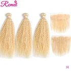 Предварительно окрашенные перуанские волосы Rcmei, 613 блонд, кудрявые, кудрявые, 4 шт., блонд, пучки с фронтальной Реми, человеческие волосы для наращивания