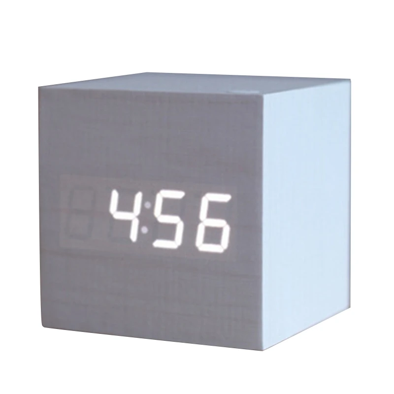 Wooden Led Alarm Clock Electronic Digital Display Time Mute Cube Clocks for Home Bedroom Dormitory Waking Up Wood | Дом и сад