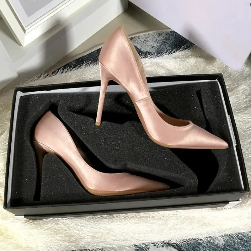 

Spring Sexy High Shoes Women's Thin Heels Silk Pumps Concise Nude Black Heels Size 33 42 Single Shoes