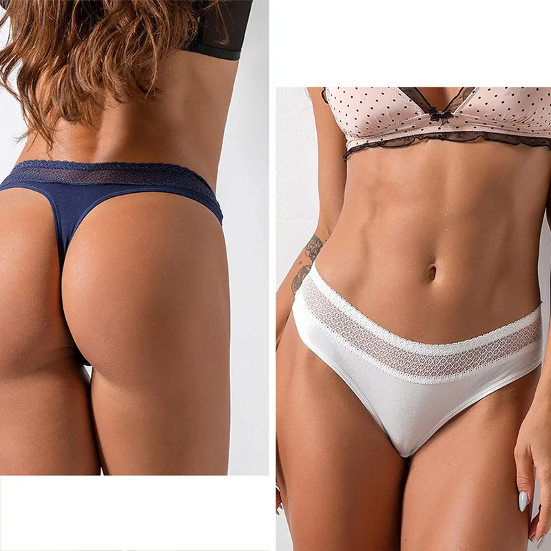 

Female Briefs Women Lingerie Cotton Lace T-back Underwear Breathable Fitness Pure Color Thong Panty Tummy Control Panties