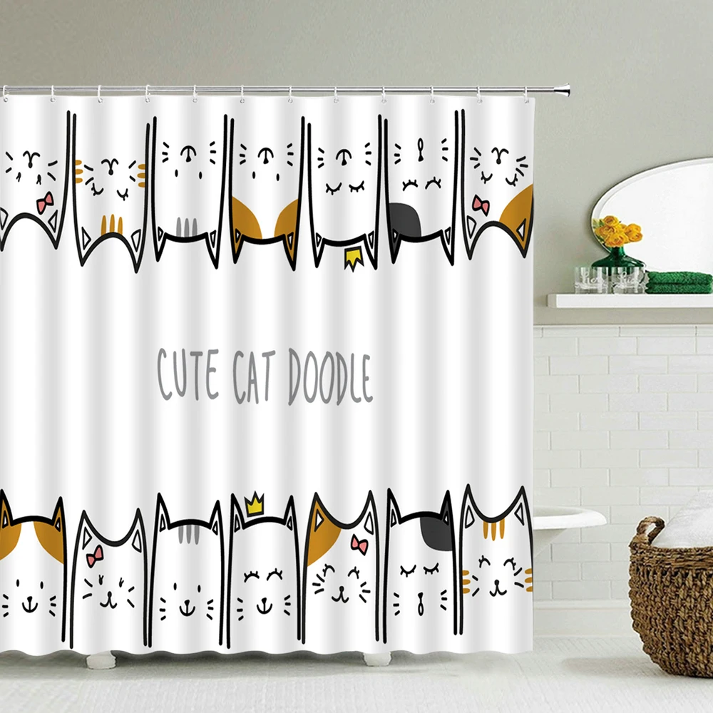 

3D Printing Cartoon Cute Cat Bath Screens Bathroom Waterproof Shower Curtain Christmas Gift Decor Multi-size Shower Curtain
