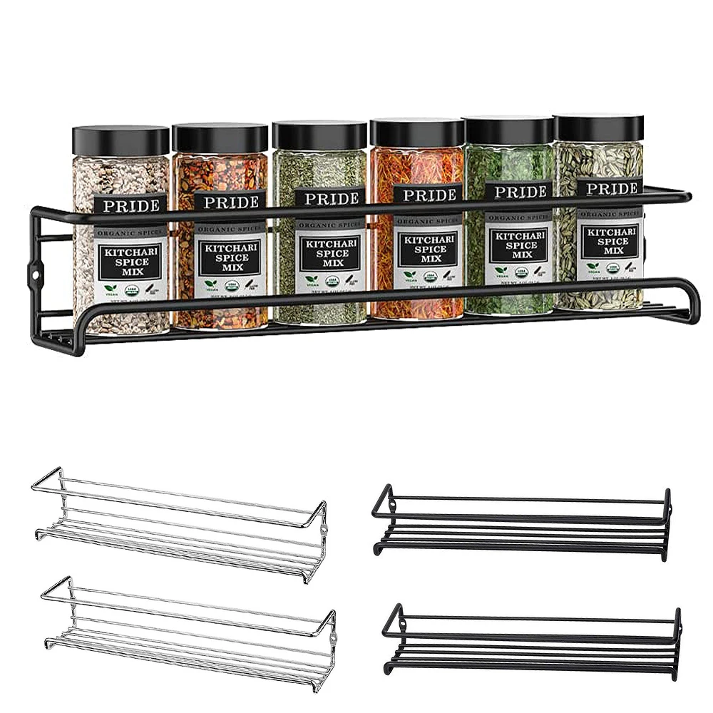 

Wall-Mounted Spice Racks Kitchen Storage Shelf Hanger Storage Metal Hooks Punch-Free Aluminum Multifunctional Kichen Organizer