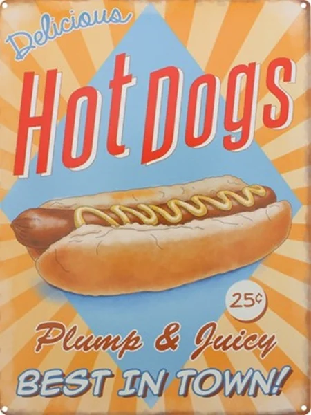 Металлический постер с изображением вкусных хот-догов | Дом и сад