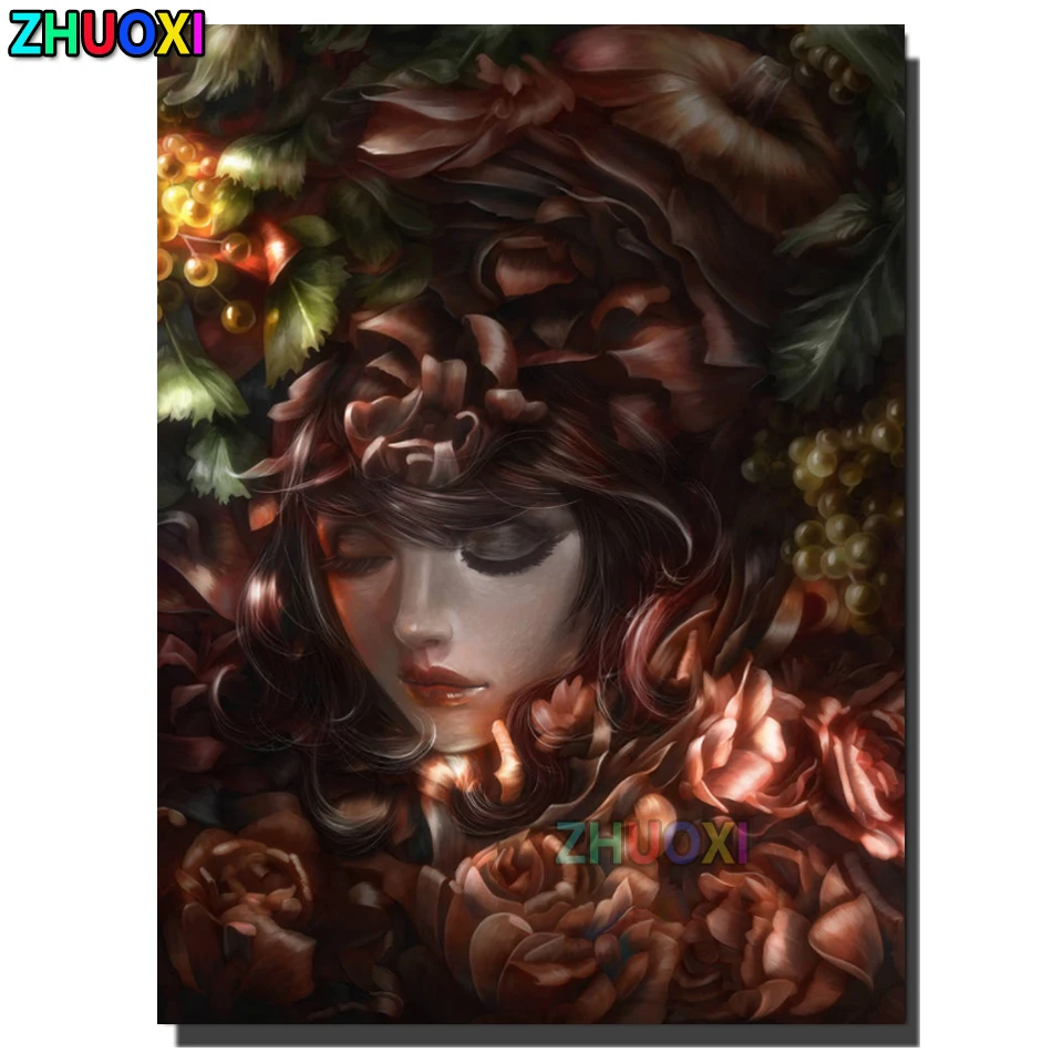 

5D мультяшная алмазная живопись с изображением девушки, окруженной цветами, алмазная вышивка, вышивка крестиком, мозаика с изображением рас...