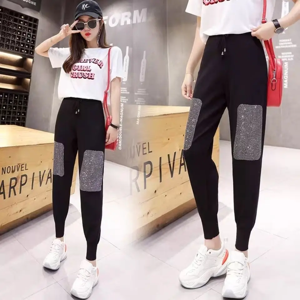

Diamond loose casual pants women's black pants