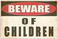 metal tin sign wall decor man cave bar yard wall warning beware of children