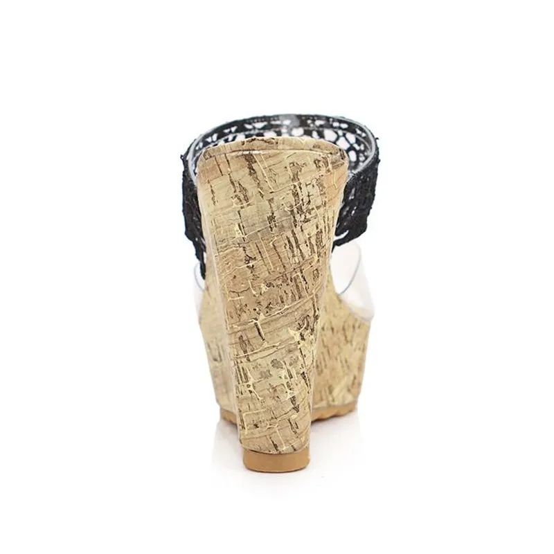 Летние Новые прозрачные женские шлепанцы на высоком каблуке с кристаллами