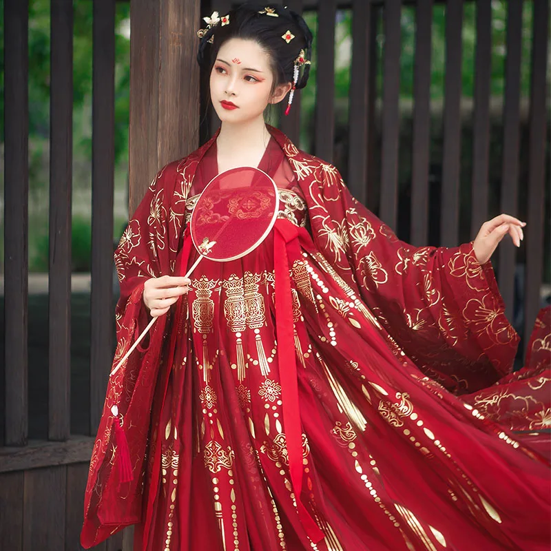 Женский красный костюм ханьфу в древнем китайском стиле традиционное платье для