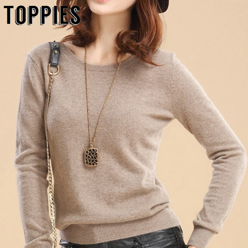 2019 кашемировый свитер с круглым вырезом однотонный пуловер Женский вязаный