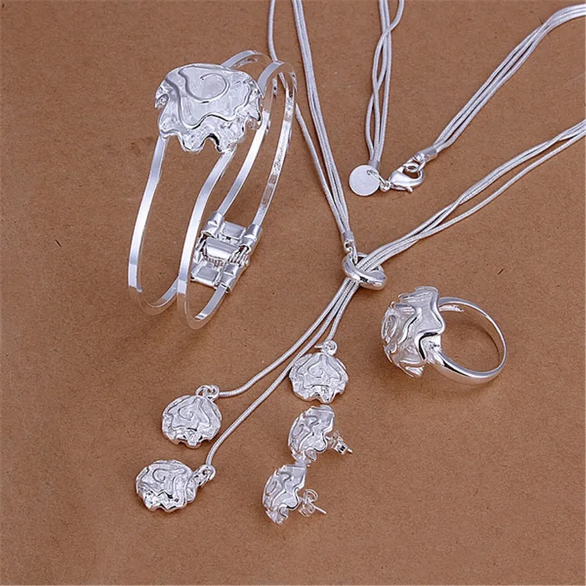 

Популярный браслет из стерлингового серебра 925 пробы с цветком розы, кольца, браслеты, ожерелье, серьги-гвоздики, модный праздничный подарок