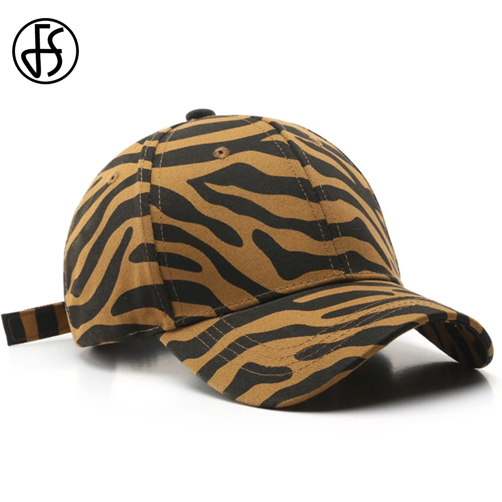 

FS 2021 Trend Striped Baseball Cap Streetwear Hip Hop Caps For Men Women Brown White Zebra Pattern Summer Sun Hats Gorras Hombre
