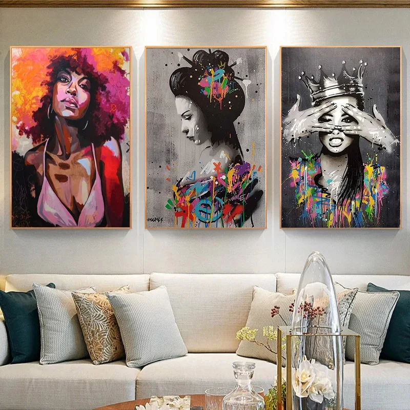 

Black White African Nude Woman Graffiti Canvas Painting Posters and Prints Scandinavian Wall Art Picture for Living Room Decor