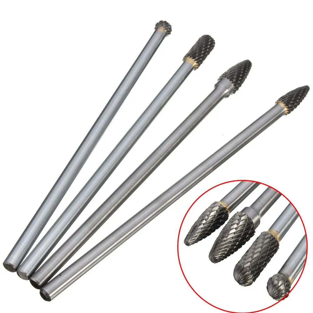 

4pcs Easy Apply Burr Milling Efficient Professional Tungsten Steel Grinding Carbide Set Double Cut Rotary Tool Safe Long Reach