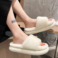 women faux fur winter fluffy slippers platform home thick sole shoes warm plush indoor comfort footwear men chaussure femme