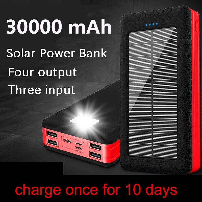 Внешний аккумулятор на солнечной батарее 30000 мАч для телефонов xiaomi huawei