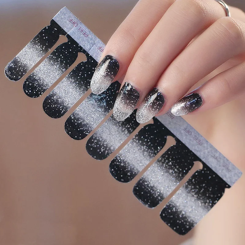 

WAKEFULNESS 1Sheet Glitter Gradient Nail Stickers Decals Full Cover Self Adhesive Sticker Polish Wraps Manicure Nail Art Tips