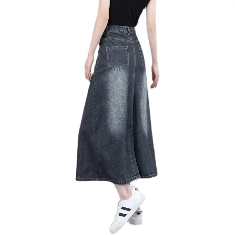 

Casual Fashion Denim Long Skirts High Waist A-line Office Lady Autumn Winter Female Elegant Loose Midi Skirts Lady Jupe Longue