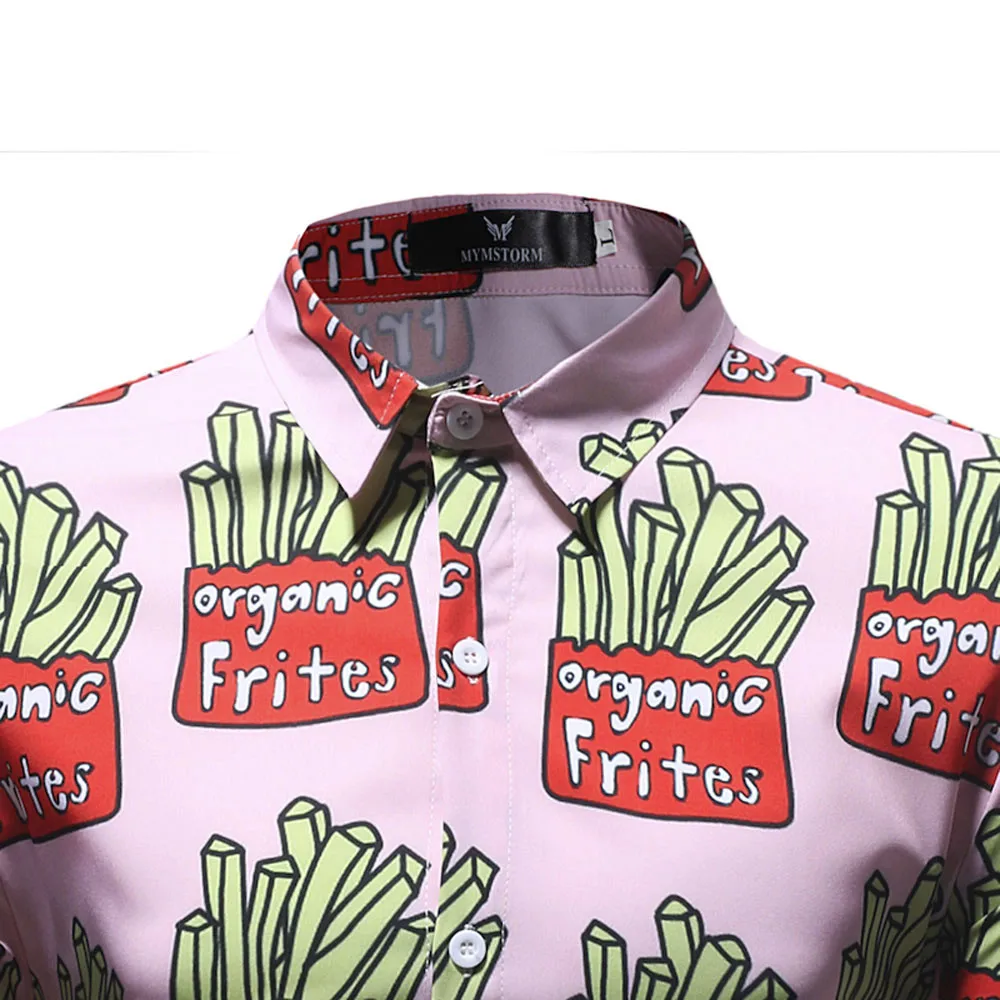 

M-3XL 2019 Men's Fall Casual Fashion Shirt, Long Sleeve Printed Slim Shirt, Casual Pink Lapel Shirt