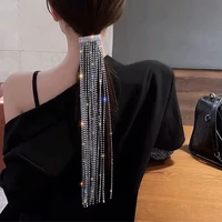 kunjoe shiny full rhinestone hairpins for women bijoux long tassel crystal hair accessories wedding banquet jewelry gifts 2022