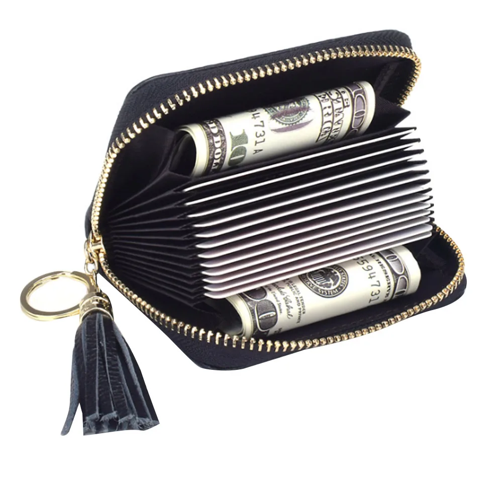 

Women Men Card ID Holders Small Leather Wallet Coin Purse Clutch Credit Card Holder with Tassel Key Chain