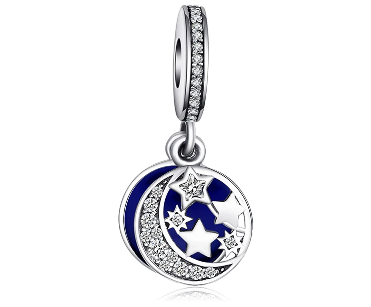 Jewelrypalace натуральная 925 серебро секрет Синий Любовь Подвески Бусы Fit Браслет Луна Звезда мотаться кулон Юбилей