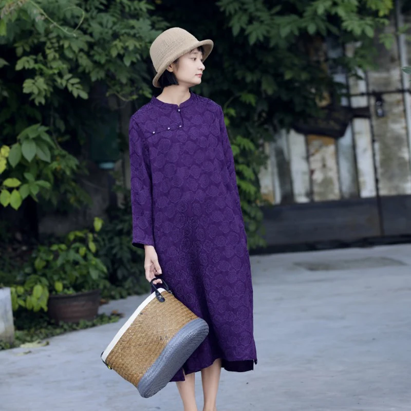 Женское жаккардовое платье-Чонсам Johnature простое комфортное платье из хлопка и