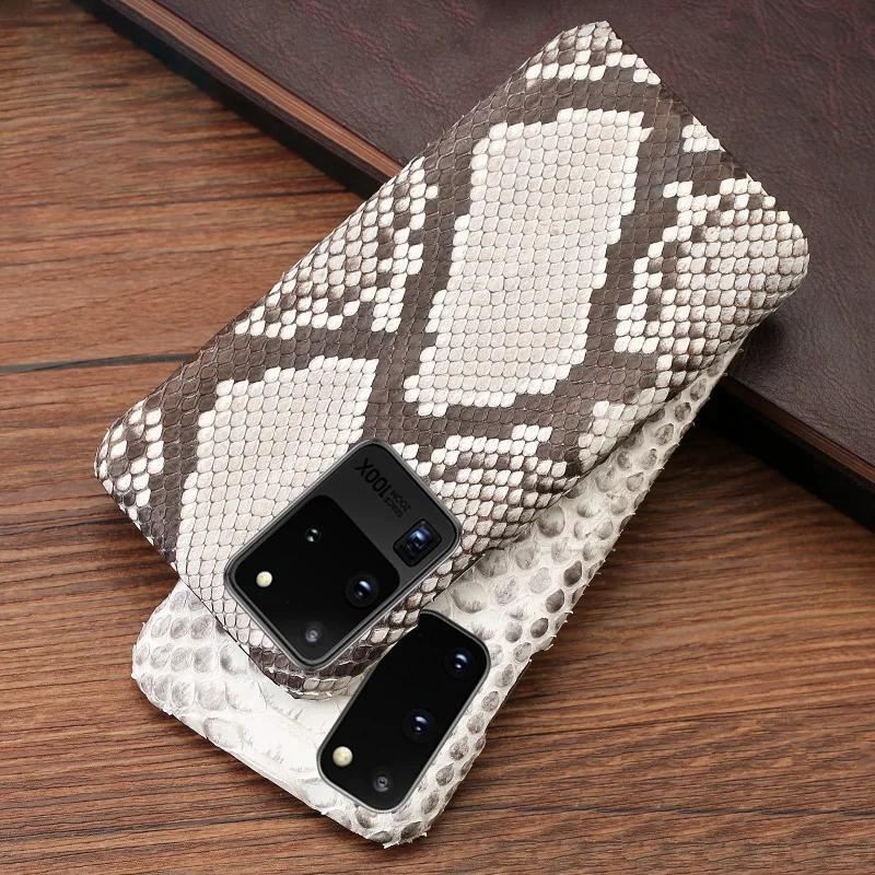 

Leather Phone Case For Samsung Galaxy S20 Ultra S7 S8 S9 S10 Lite S10e Note 8 9 10 20 Plus A50 A70 A51 A71 Natural Python Skin