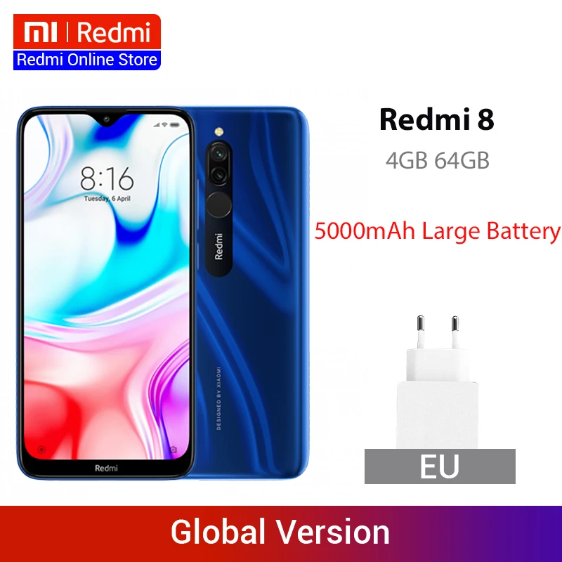 Xiaomi Redmi 8 смартфон с восьмиядерным процессором Snapdragon 439 ОЗУ 4 Гб ПЗУ 64 ГБ 12 МП 5000
