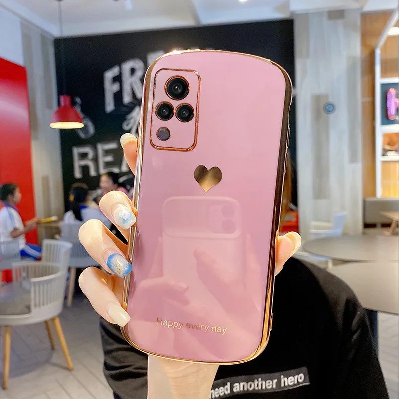 

Luxury Electroplated love heart Phone case For VIVO S9 S7 X30 X50 X60 Pro X27 soft Silicone Camera Full Cover