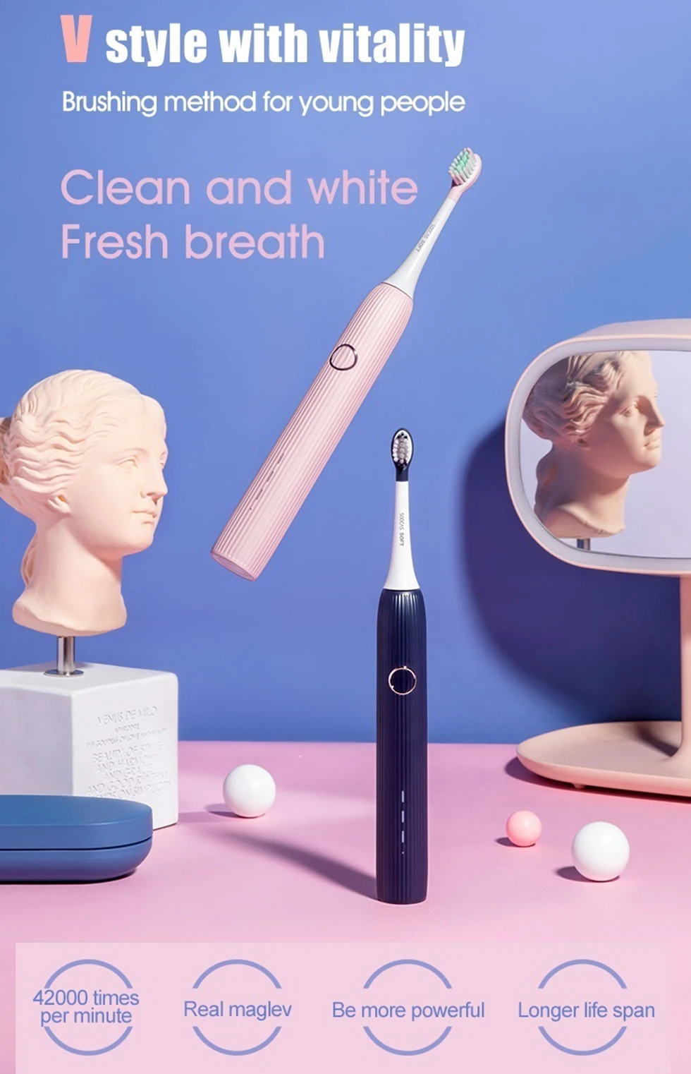 

SOOCAS V1 Ultrasonic Electric Toothbrush Sonic Type-c Rechargeable Waterproof Tooth Brush Adult Travel Box Teeth White