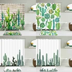 2 шт. набор занавесок для душа с изображением кактуса и цветов, набор для ванной комнаты из водонепроницаемого полиэстера с прямоугольным нескользящим напольным ковриком, набор занавесок для ванны