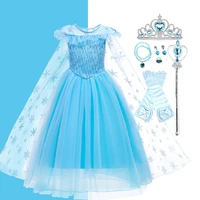 girl elsa dress kids blue snowflake princess dress children cosplay costume baby girl carnival birthday party costume 3 10 years