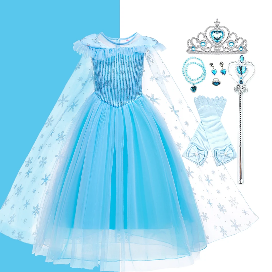 Girl Elsa Dress Kids Blue Snowflake Princess Children Christmas Carnival Costume Fancy Baby 3-10 Years | Детская одежда и обувь