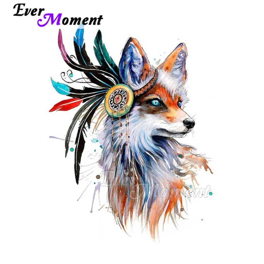 Алмазная живопись Ever Moment, полностью квадратная мозаика, рисунок из лисьего пера на голове, стразы, алмазная вышивка ASF1965