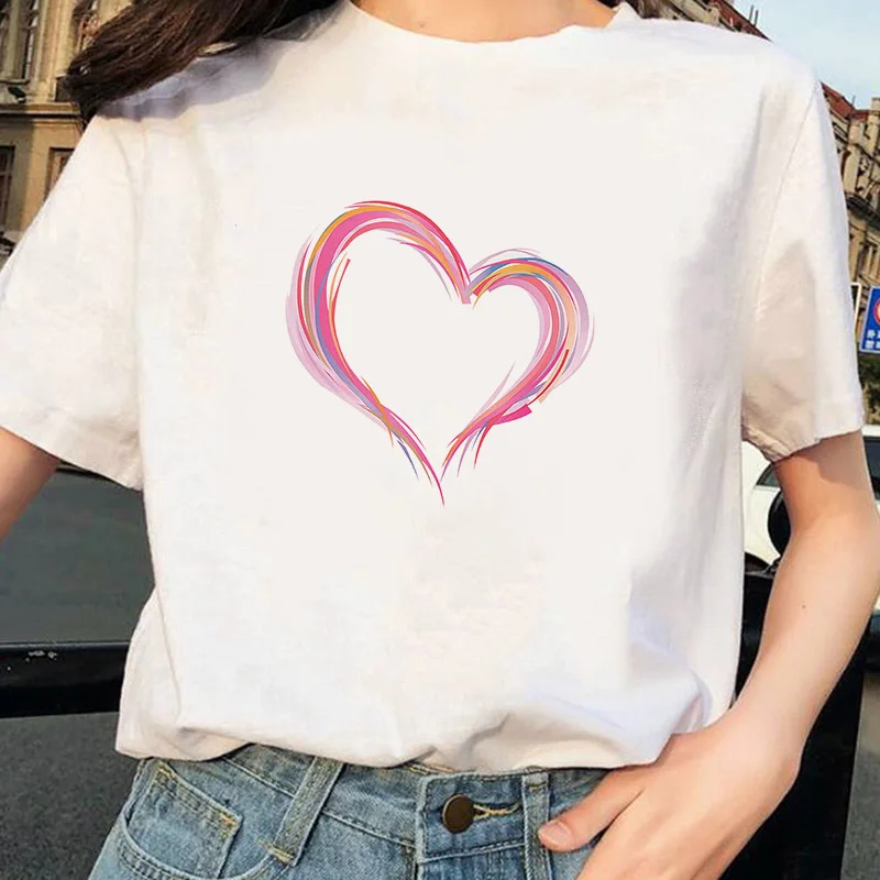 Harajuku футболка с принтом сердца женские летние топы модные футболки для женщин
