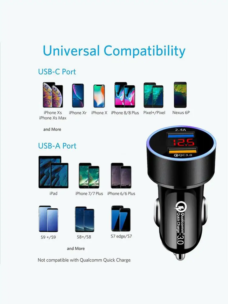 car charger 3 1a digital display dual usb car charger qc 3 0 usb 12v car adapter cigarette lighter voltage meter temperaturevol free global shipping