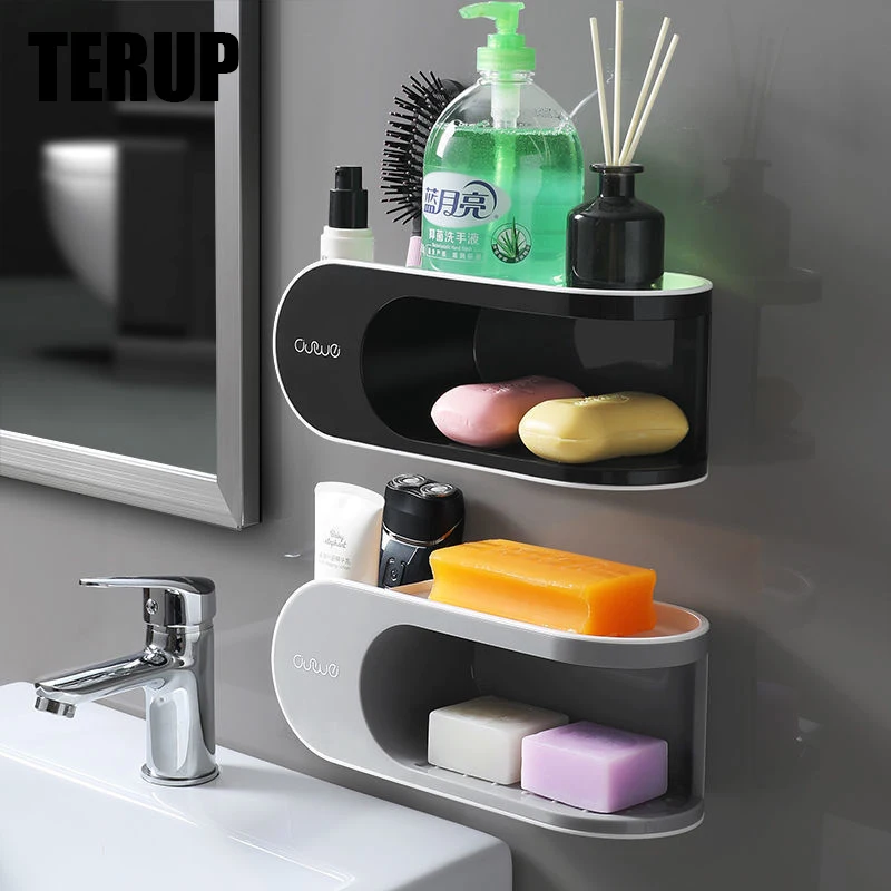

TERUP Wall-mounted Soap Dish With Hooks For Bathroom Drainable Holder For Home Multifunction Storage Box Bathroom Accessories