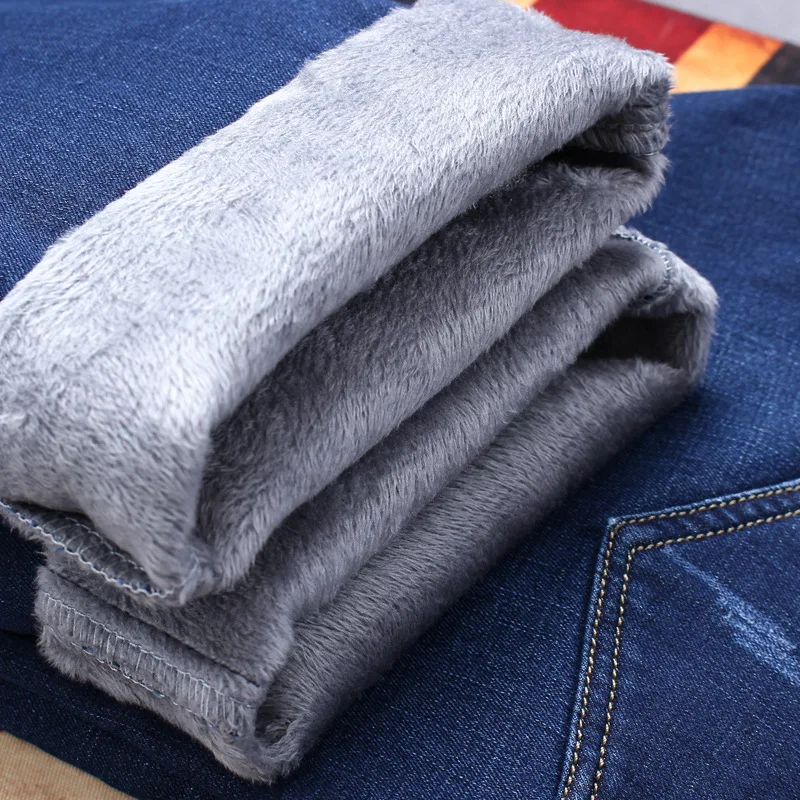 Зимние джинсы мужские теплые из флиса с махровым подкладом 2019 однотонные