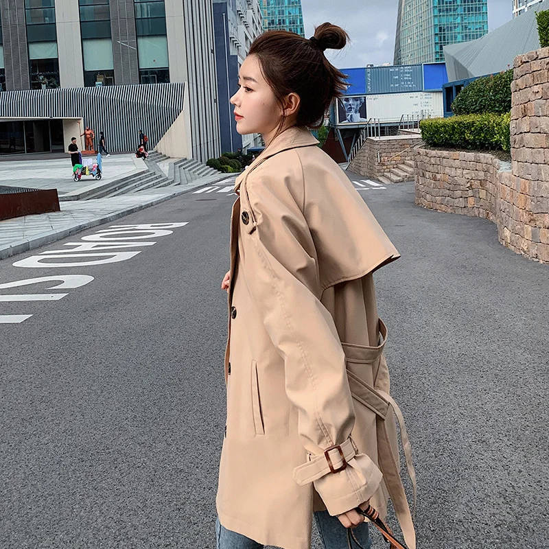 

Streetwear Fashion Short Trench Coat Korean Cloth Women Elegant Clothing Vintage Coat Abrigos Para Mujer Woman Windbreaker EH50T