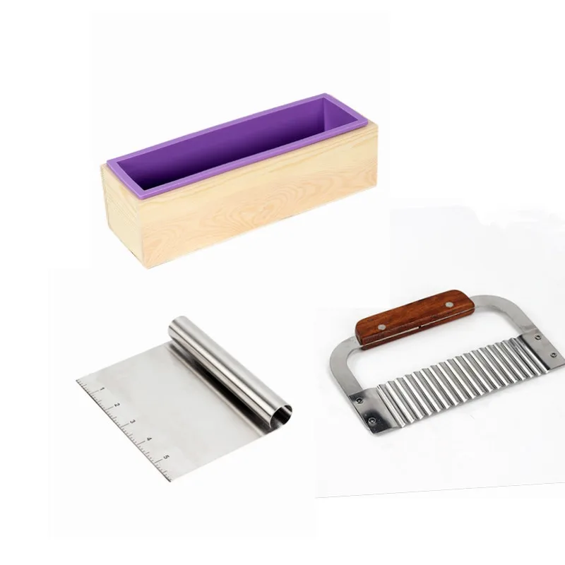 Nicole-Molde de silicona para jabón hecho a mano, herramienta con caja de madera rectangular, 2 piezas, cortadores de acero inoxidable