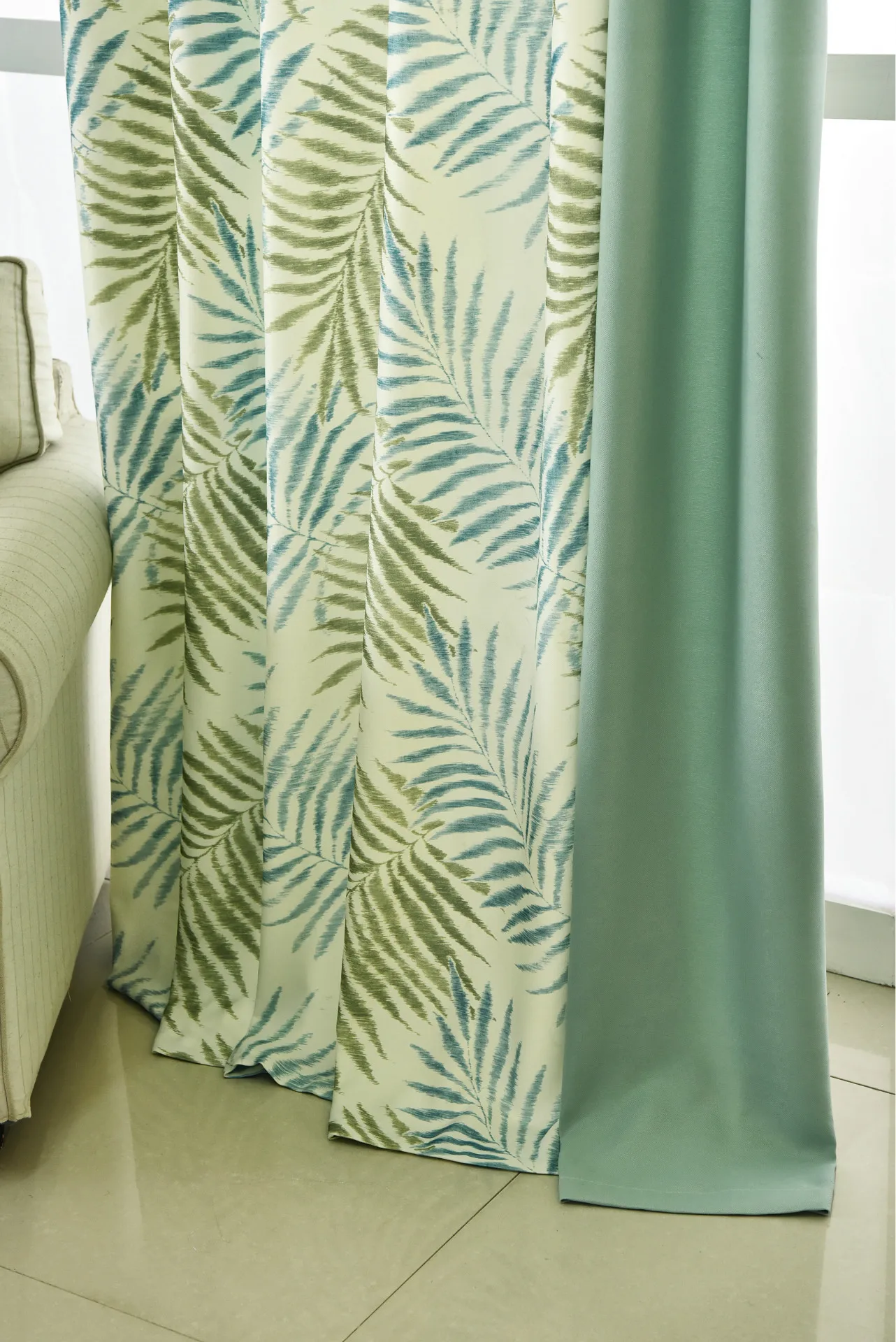

High-end American Country Environmentally Friendly Printed Thick Velvet Linen Quiet Leaf Curtains for Living Room Bedroom
