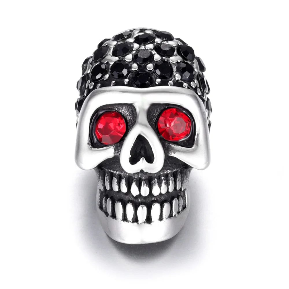 

Stainless Steel Skull Bead Red Zircon Polished 6mm Large Hole Beads Metal Charm for DIY Bracelet Jewelry Making Accessories