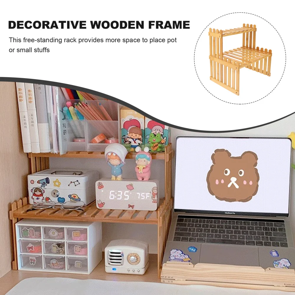 

1pc Mini Wood Flowerpot Shelf Plants Holder Gardening Shelf Stand For Desktop