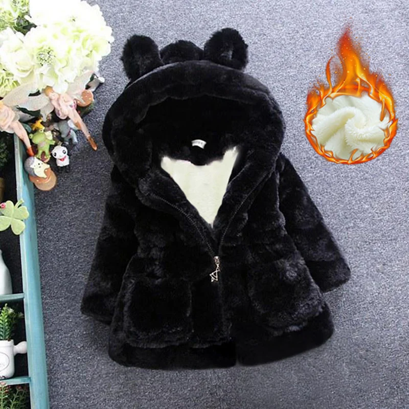 Детская одежда с капюшоном и ушками для девочек пальто теплая флисовая куртка