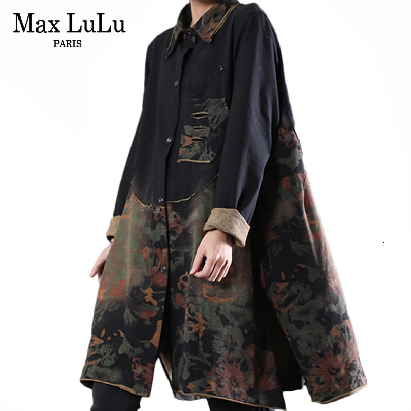 Max LuLu осенняя одежда Роскошные корейские женские готические уличные женские длинные Лоскутные тренчи повседневные Цветочные ветровки