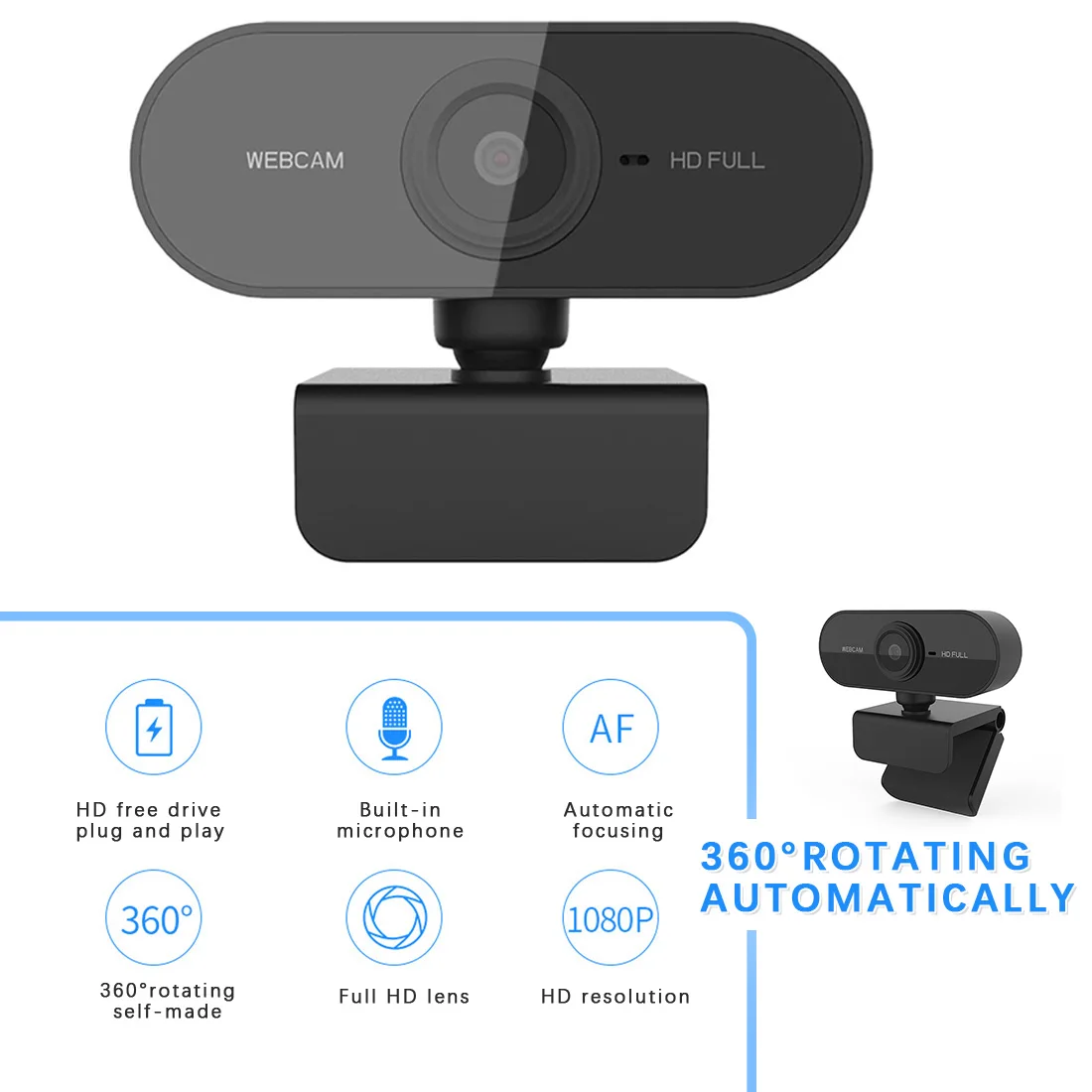 

1080P Full HD Camera With Microphone Webcam USB Plug Web Cam For PC Computer Mac Laptop Desktop YouTube Skype Mini Camera